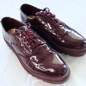 Zara Burgundy Vinyl Flat Platform Shoes